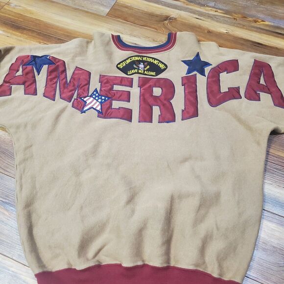 Vintage 90s Sz Large America MADE IN USA Spell Out Stitched Crewneck Sweatshirt - Picture 2 of 11